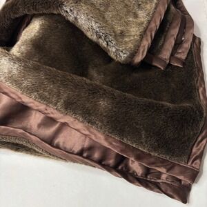 Vintage Brown Faux Fur Satin Backed Blanket Throw Luxurious 48x58" Glamorous SEE